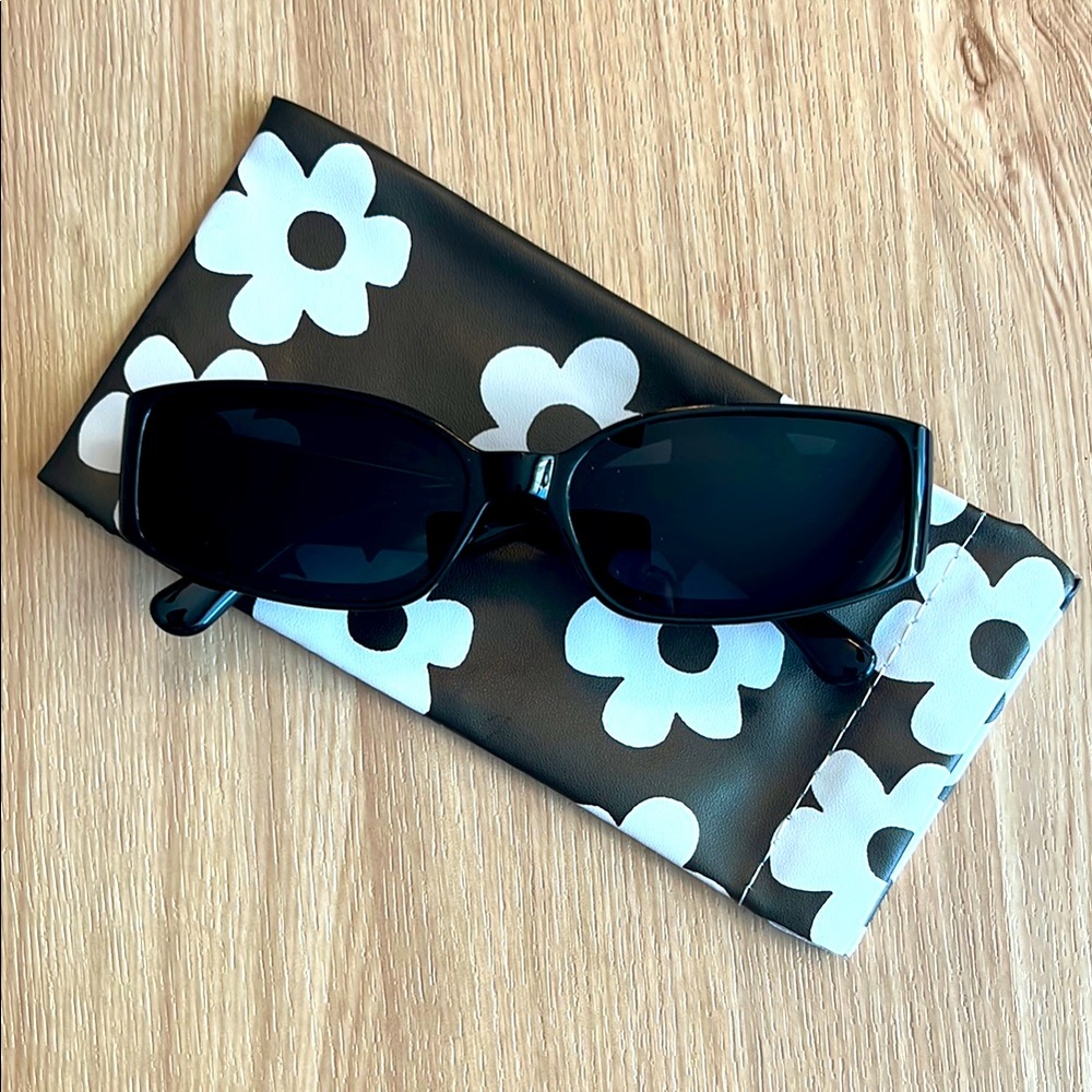 Black Sunglasses with Floral Case